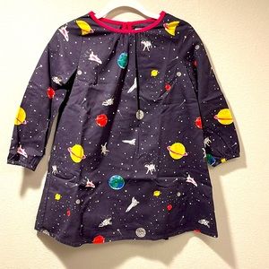 Mini Boden Sprout in Space long-sleeve dress, size 4-5Y